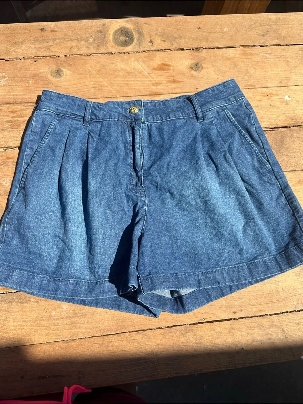 J. Crew Pleated Denim Shorts in Medium Blue